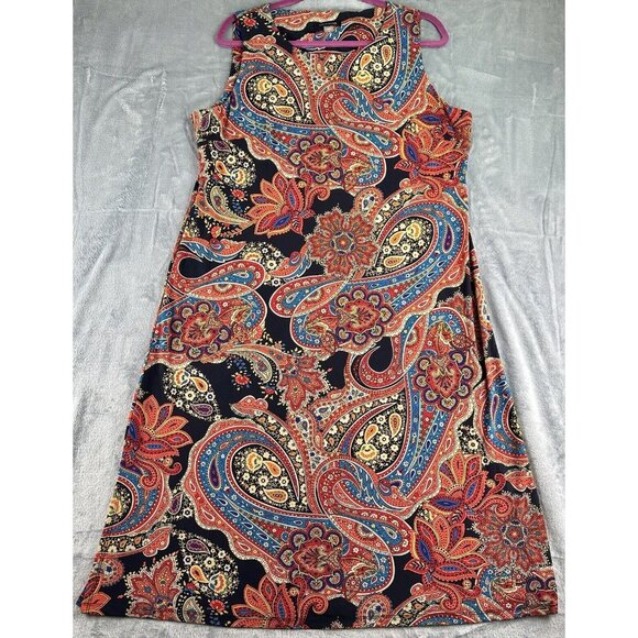 TOMMY HILFIGER Paisley Dress Women’s Size 16 Multi Print Midi Knit Sheath A-Line - Picture 1 of 15